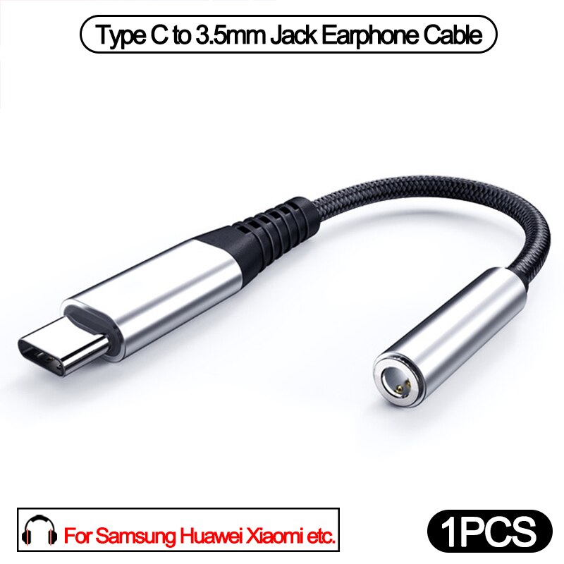 Type  c 3.5 jack øretelefon audio aux kabel til xiaomi samsung usb c  to 3.5mm hovedtelefonadapter til huawei  p20 p30 pro mate 20 30: 1pc- sølv alle typec
