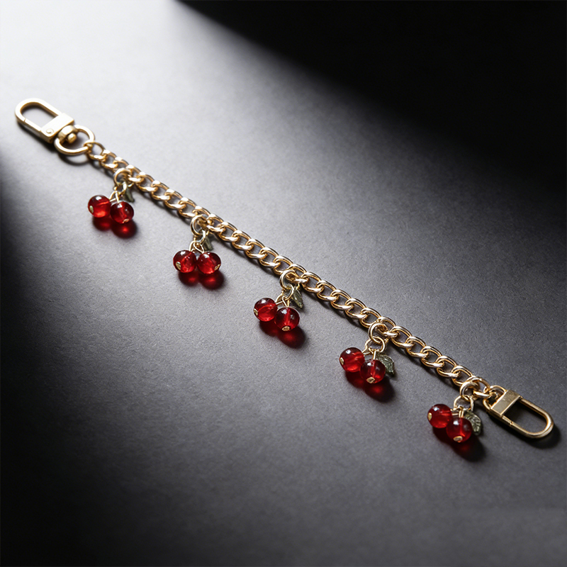 DIY Zinc Alloy Bag Hanging Chain with Cherry Pendant Detachable Clothing Pants Chain Handbag Extension Chain Bag Accessories