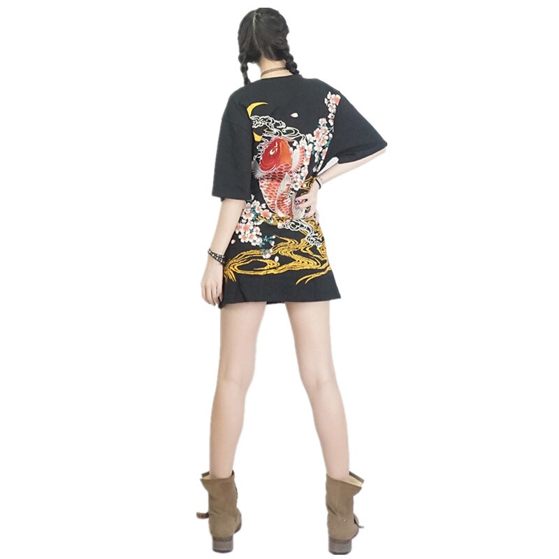 Punk Funk Rock T-shirt Harajuku japon fairy suka broderie Dragon et Koi Baseball uniforme maternité Vintage chemise