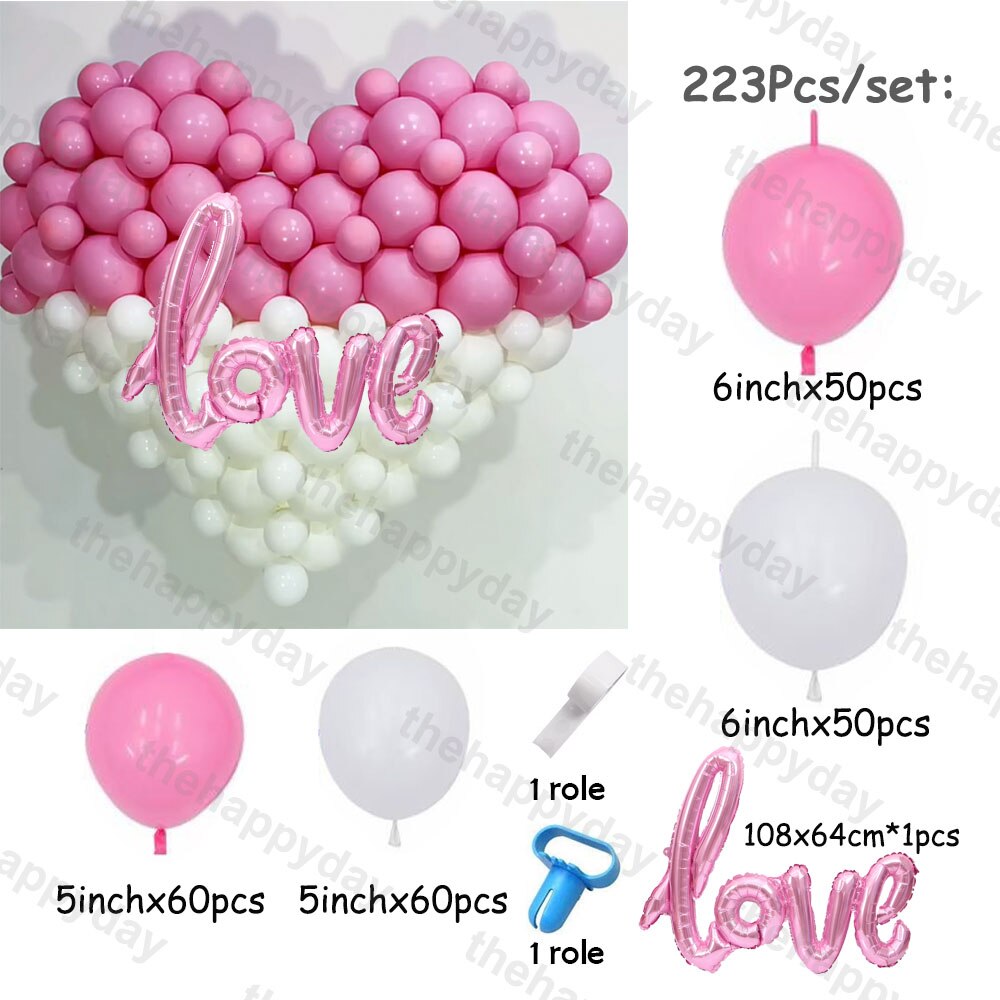249Pcs Valentine Balloon Arch Red Love Heart Wall Balloons Garland Kit Valentines Day Decor Wedding Background Party Decor: Pink white