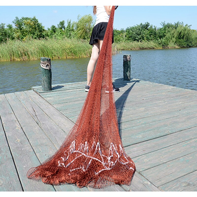 Lawaia Traditional Style Hand Cast Net Fishing Nets Braided Line Handmade Landing Net with Steel Sinkers Height 2.5M