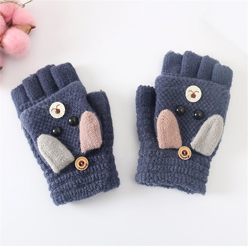 6-12Y Del Bambino Del Capretto Della Ragazza del Ragazzo Caldo Inverno Guanti Guanti Maglia Animale Del Fumetto di Spessore per bambini I Bambini Tenere In Dito Caldo