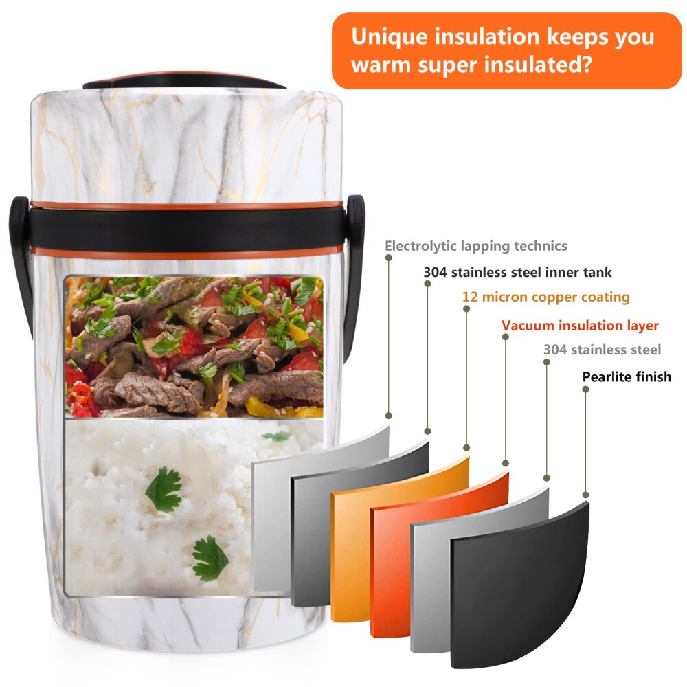 1Pc Thermal Insulation Sealed Lunchbox Stainless Steel Bento Box