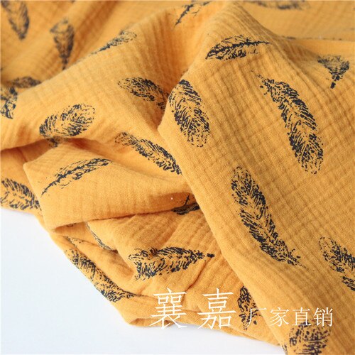 135Cm X50cm Zachte Dunne Dubbele Crêpe Veer Textuur Bloemen Katoen Stof, Maken Shirt, Jurk, ondergoed, Doek 160 G/ml: yellow feather