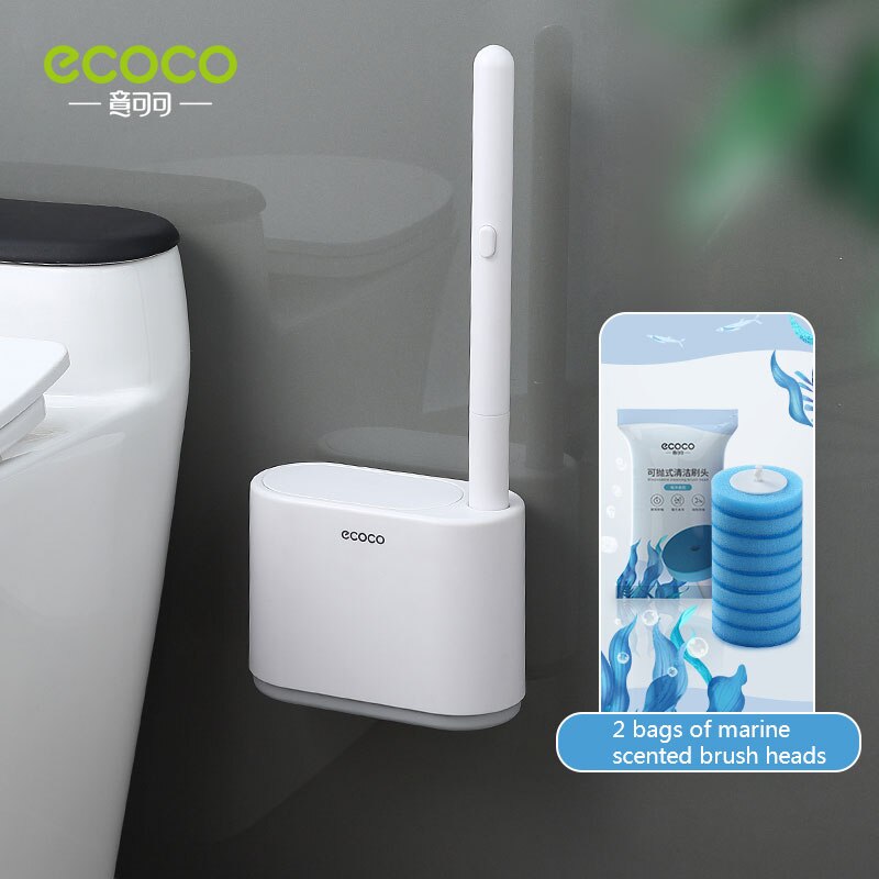 ECOCO – brosse de toilette jetable avec liquide de nettoyage, outil de nettoyage mural pour salle de bains, brosse de remplacement, tête, accessoires de Wc: Gray