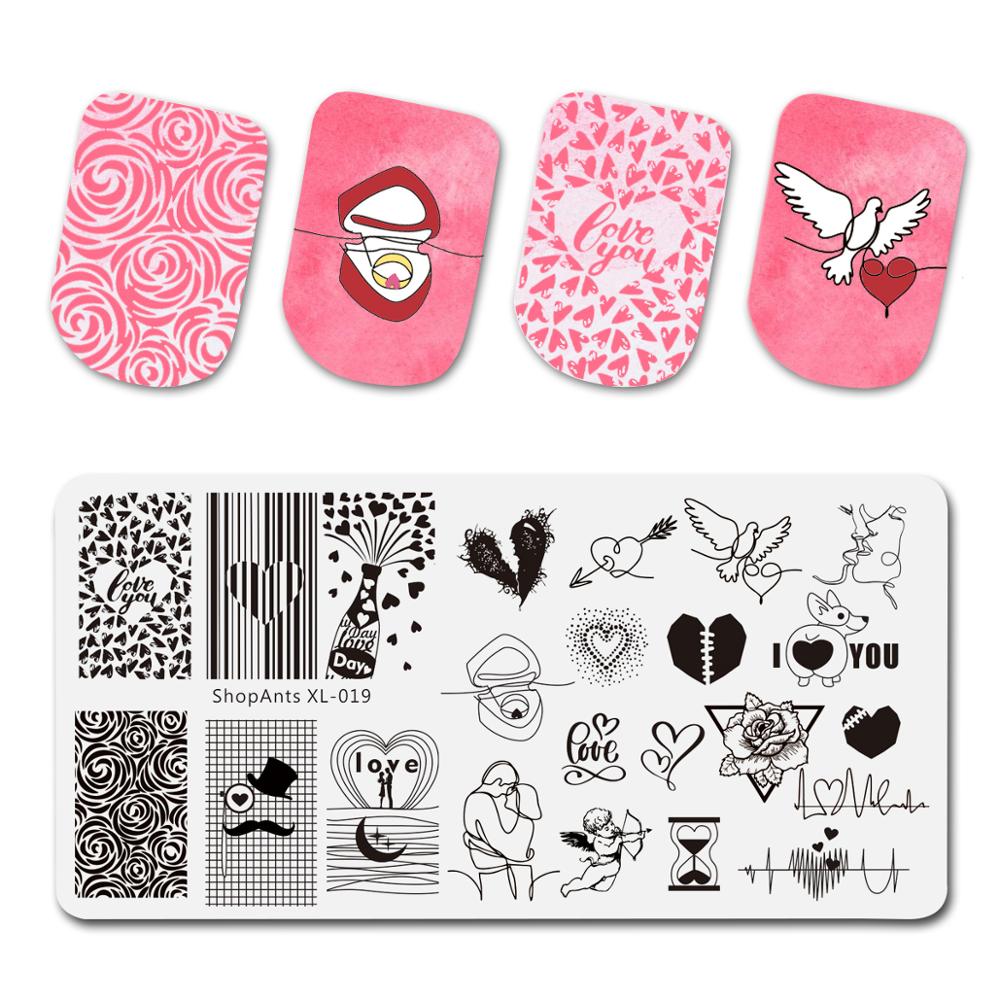 Valentijnsdag Nail Stempelplaten Template Lover En Kus Afbeelding Viering Manicure Nail Art Image Plate Gereedschap