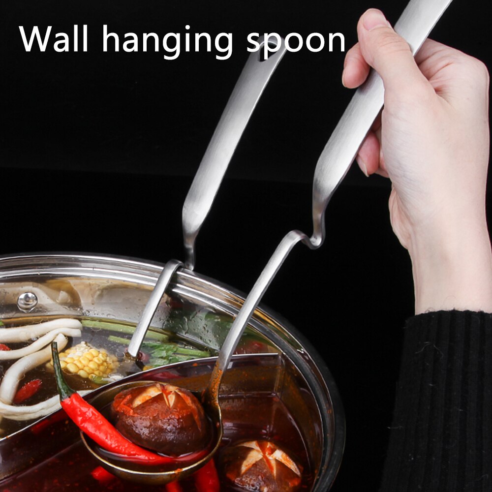 Stainless Steel Hanging Ladle with Unique Curved Handles pot soup spoon thickening Side Rest Ladle 13 inches