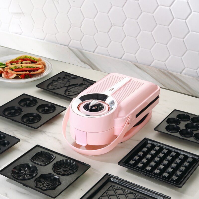 Sandwichera eléctrica de 650W con temporizador, máquina para hacer gofres, tostadora, máquina de desayuno Takoyaki, tortitas, Donuts, Sandwichera de 220V