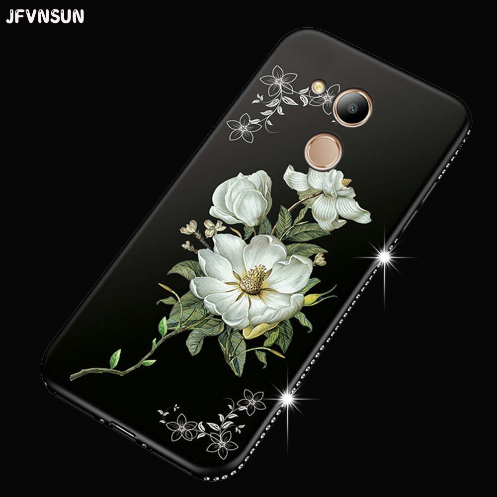 JFVNSUN Rhinestone Case Voor Huawei Honor 6C Pro Soft TPU 3D Reliëf Bloem Patroon Beschermhoes voor Huawei Honor 6C pro Gevallen