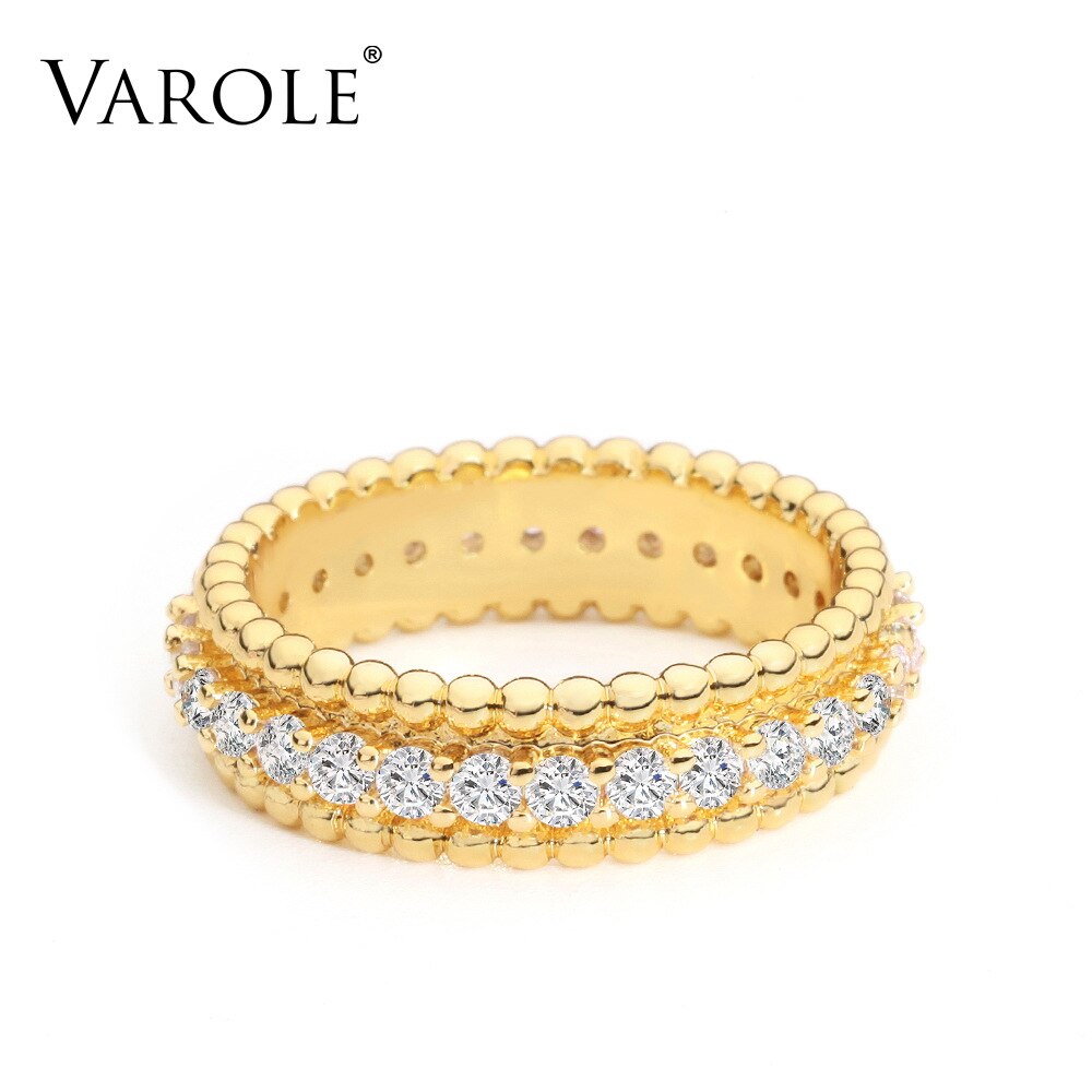 VAROLE Punk Perlen Ring Zirkonia Engagement Dame Finger Ringe Für Frauen Gold Farbe minimalistisch Modeschmuck: 8 / Gold (mit Kristall )