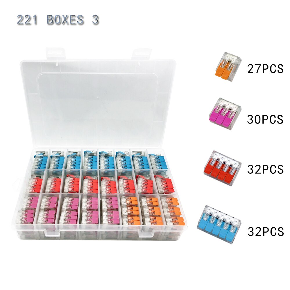 wire connector set box universal compact terminal block lighting wire connector for 3 room hybrid quick connector: 221 Boxes 3