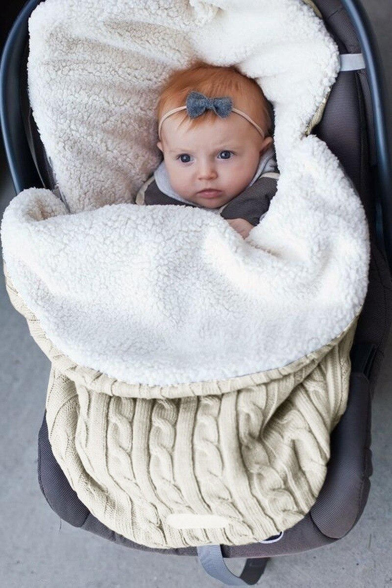 Baby Dikker Slaapzak Gebreide Warm Wrap Deken Pasgeboren Wandelwagen Winddicht Quilt Fleece Dikte Herfst Winter Deken: creamy white