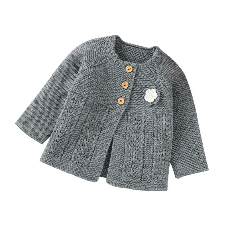 Spring Autumn Infant Baby Girls Boys Coats, Lovely Button up Cotton Sweater Flower Patchwork Casual Knitted Outerwear: 70