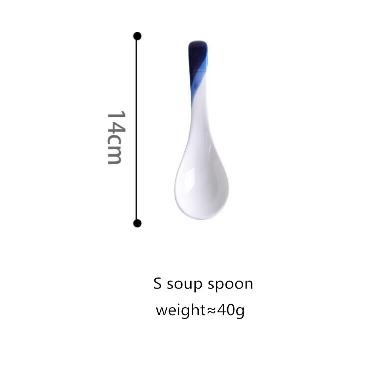 Blue Gradient Dinner Plate Ceramic Kitchen Plate Tableware Set Food Dishes Rice Salad Noodles Bowl Soup Kitchen Cook Tool 1PC: S  Spoon