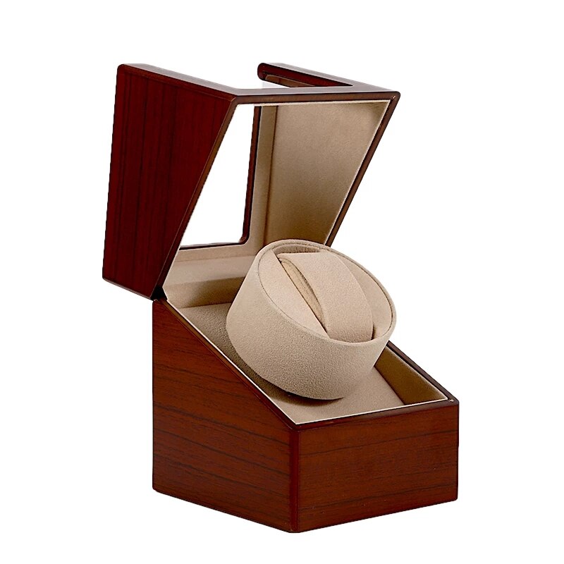 Mini Houten Zwarte Koolstofvezel Automatische Horloge Winder Doos Stille Motor Kronkelende Opslag Vitrine Horloge Shaker Batterij