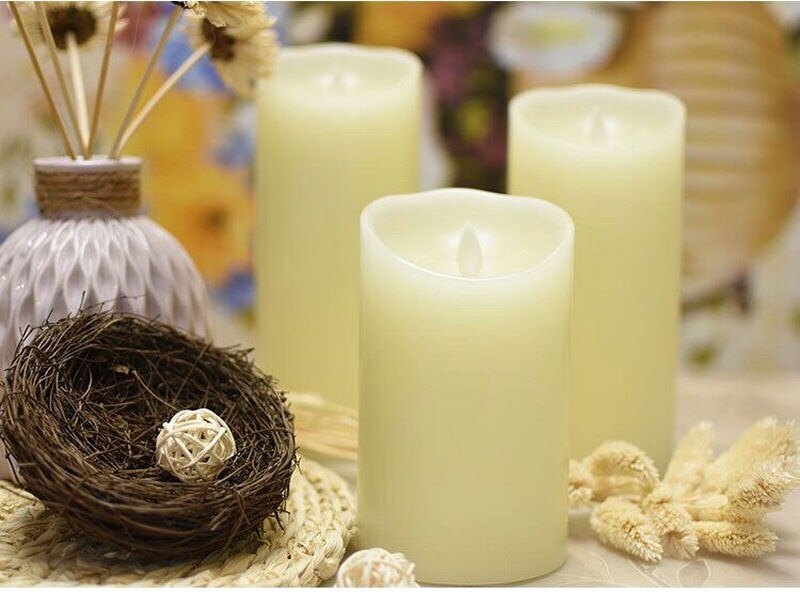 set of 3 Pillar LED Candle Light Remote controlled paraffin Wax Swinging Moving wick Wedding Home party (Dia.)10CM-(H)15/20/25CM