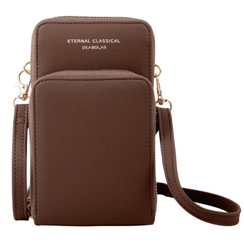 Kvinders ensfarvet tegnebog lille diagonal taske multifunktionsopbevaring mobiltelefon lang koblingstaske pung kvinde: Kaffe