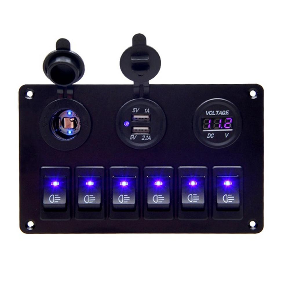 12-24V 6 Gang Car Marine Boat Circuit Board Voltage Display Switch Control Panel Modified DC RV boat-shaped switch panel
