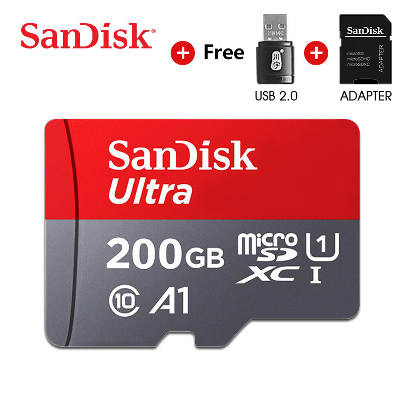 SanDisk Micro SD Card 16GB 32GB 64GB 128GB 256GB Memory Card C10 U1 A1 Flash TF micro sd card for Phone Computer SDXC SDHC: 200GA1 and reader