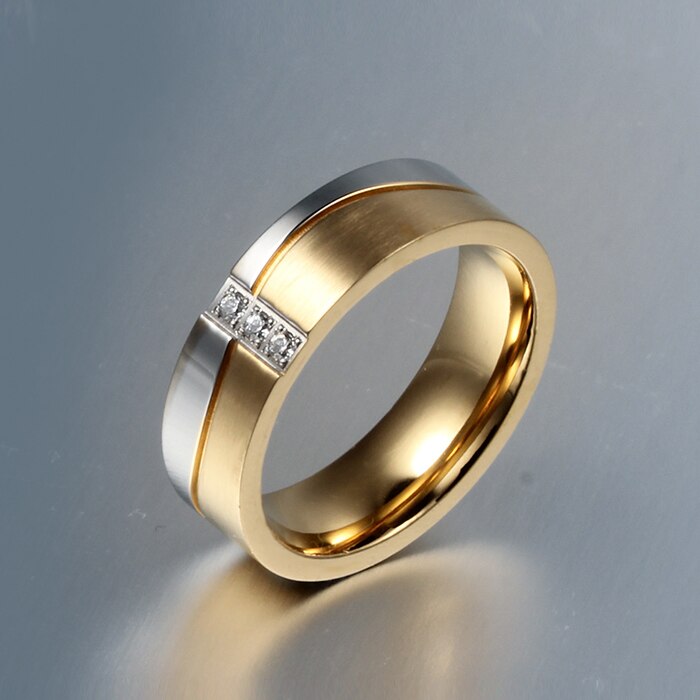 Hochzeit Ring für Paar Gold Farbe Edelstahl Ring CZ Stein Weiblichen und Männlichen Allianz Schmuck: 7 / Frauen