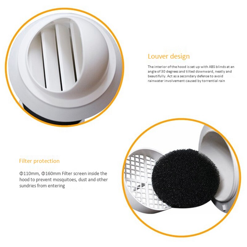 ABS Through Wall Air Vent Vent Cap 110mm Wall Air Vent Grilles Vent Louvers for House Ventilation Exhaust Hood Range Hood