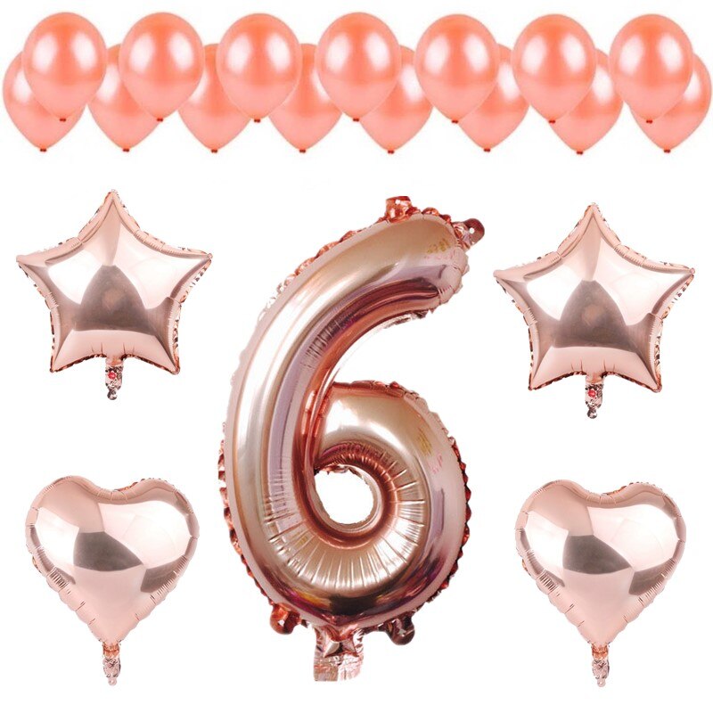 20pcs Rose Gold Foil Latex Balloon Set 1-9 Number/Star/Heart Balloons DIY Wedding Anniversary Birthday Decoration Baby Shower: set 6