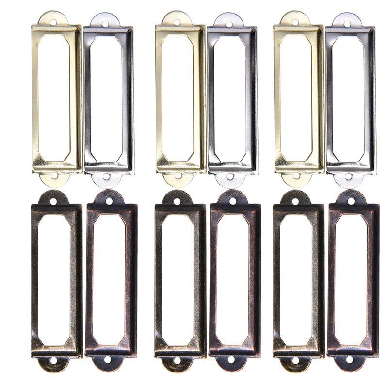 10Pcs Antiek Messing Metalen Label Pull Frame Handvat Bestand Naam Kaarthouder Voor Meubels Kast Lade Box Case Bin