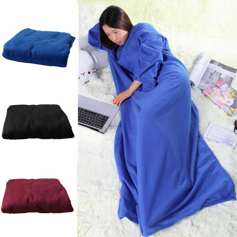Mujeres Hombres cálido Coral blando Fleece Cuddle Snuggle Manta con mangas familia invierno cálido lana bata manta chal con mangas