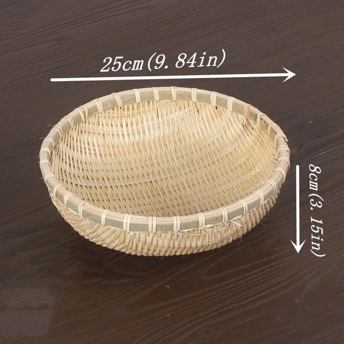 Handgjord bambuvävning flätad korg rund förvaringsbehållare för grönsaker frukt picknick mat bröd hushållskök rotting: 25 x 8cm
