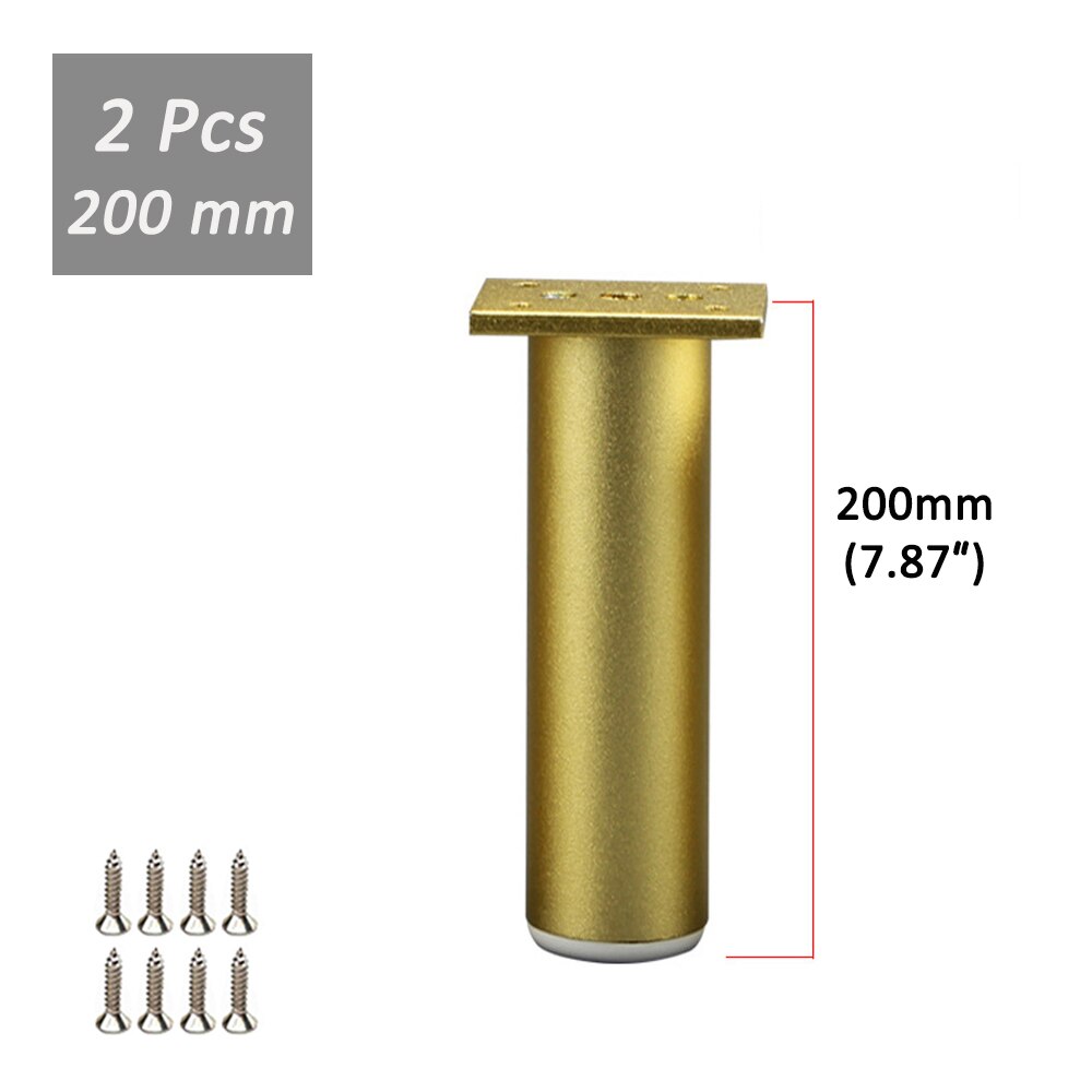 Pieds de meubles modernes en aluminium, 80-300mm, 2/4 pièces, réglables, couleur or, pour canapé, meuble TV, commode, lits: 2Pc 200mm with screw