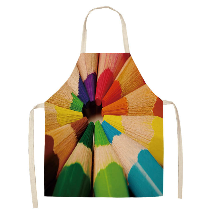 1 stuk regenboogkleurige geometrische keukenschort voor vrouwen katoenen linnen slabbetje huishoudelijke schoonmaakschort kookschort 53*65cm q0001: Ik