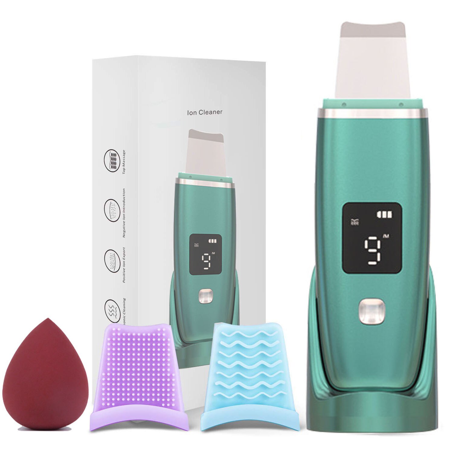 Ultrasonic Skin Scrubber Deep Cleaner Vibration Face Spatula Blackhead Remover Facial Scrubber Shovel Clean Cavitation Peeling: with box white