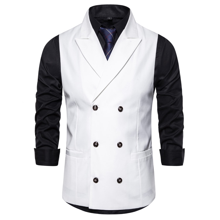 Fit Mens Suit Vest Peak Lapel Double-breasted Vests for Men