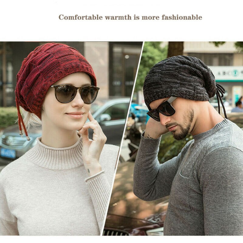 Unisex Knit Slouchy Baggy Beanie Paardenstaart Winter Knit Slouch Beanie Hat Vrouwen Menponytail Ski Fleece Schedel Running Cap Zwart