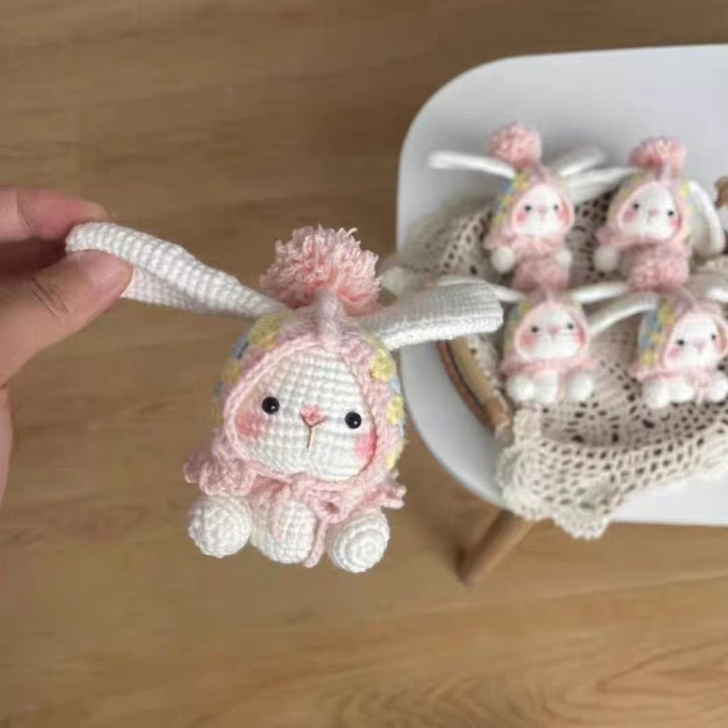 Pretty Rabbit Keychain Crochet Materials Set Kit Amigurumi Knitting Doll Hook Art and Crafts Birthday Backbag Decor Pendant