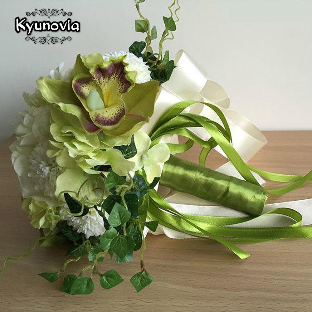 Kyunovia elegancki hortensja bukiety ślubne symulowane chryzantemy Cymbidium bukiety ślubne ręcznie druhna bukiet D64
