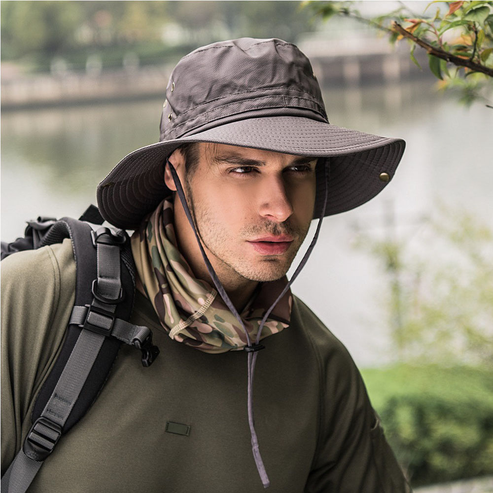 Wmcaps Zonnehoed voor heren, uv-bescherming, zomerhoed met brede rand, opvouwbare wandelhoed, zonnebescherming, tuinhoed, waterdicht, outdoor vissershoed, lichtgrijs, 58 cm
