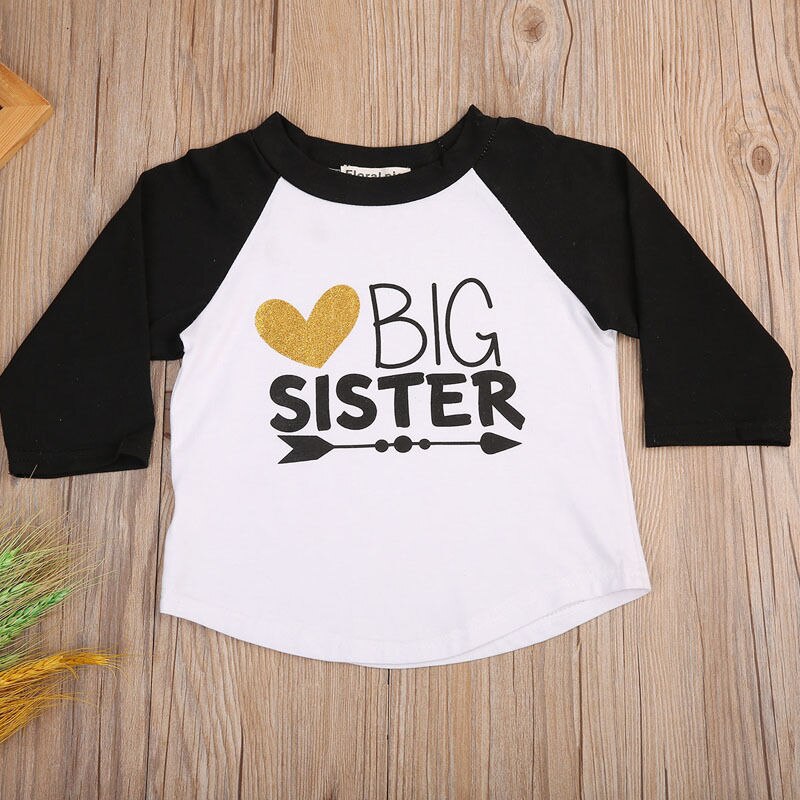 Baby Girls Clothes Summer Long Sleeve Cotton Kids Big Sister Letter T-Shirt Casual Child Clothing TShirt Top Blusa 2-7Y