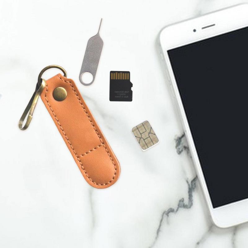 Sim Kaarthouder Pu Lederen Verwijdering Ejector Pin Tool Opslag Pouch Met Afneembare O-Ring Draagbare Telefoon Kaart Tas kerstcadeaus
