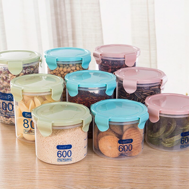 Kitchen Food container Seal pot tea coffee candy Storage Tank Plastic Cereals Snacks Box cookie canister cereal container jars