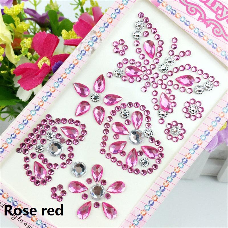 1 set 17*8.5 cm Vlinder Kroon Thema Acryl Strass Telefoon PC Art Diy Decal zelfklevende Steentjes scrapbooking Stickers: Rose red