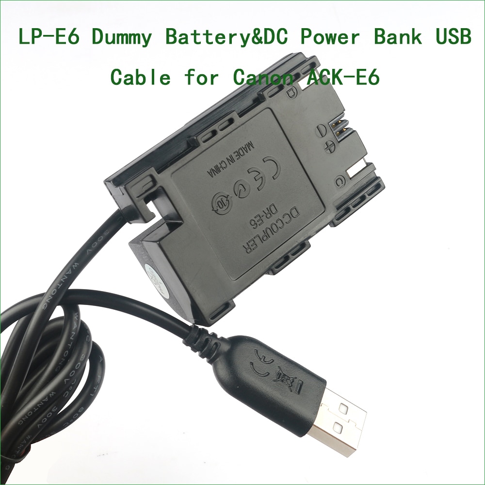 5V USB LP-E6 DR-E6 ACK-E6 Dummy Battery Adapter Plug DC Power Bank For Canon EOS 5D Mark II III IV / 6D Mark II / 7D Mark II