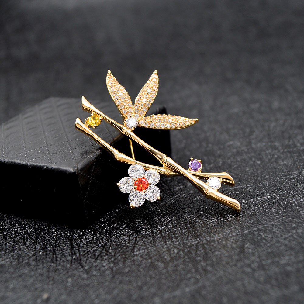 CINDY XIANG cubic zirconia bamboo brooch women and men brooches unisex plant pin copper jewelry wedding coat accessories