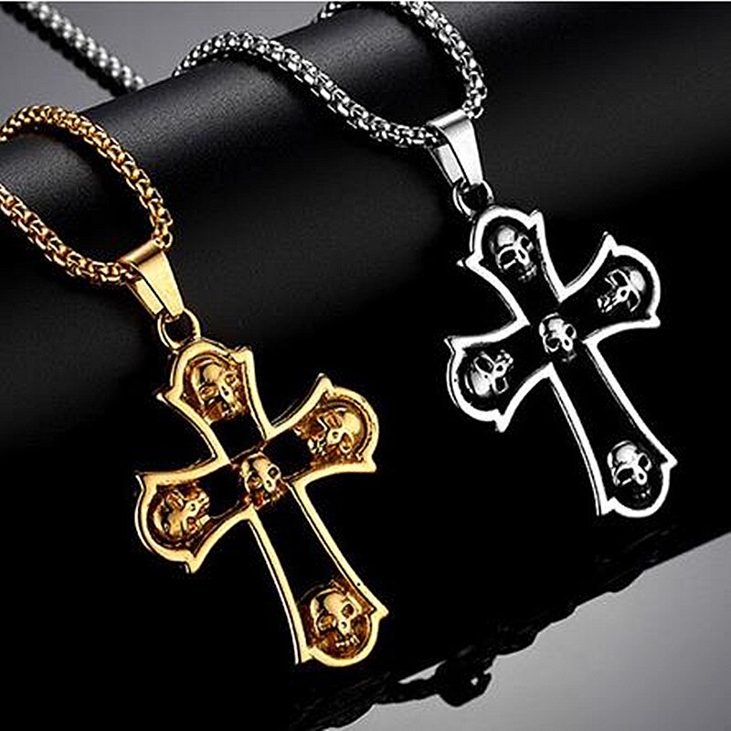 Hnsp Schedel Kruis Ketting Hanger Voor Mannen Goud Zilver Kleur Mannelijke Rvs Ketting Sieraden