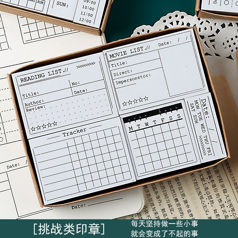 1Set Vintage Kalender Memo Te Doen Lijst Plan Stempel Diy Houten Stempels Voor Scrapbooking Briefpapier Journal Boek Seal