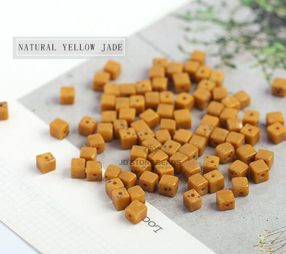 Natural mixed stone square beads with hole YELLOW TURQUIOSE YELLOW JADE square beads for accessory JD stone beads: YELLOW JADE / 6X6mm  60pcs