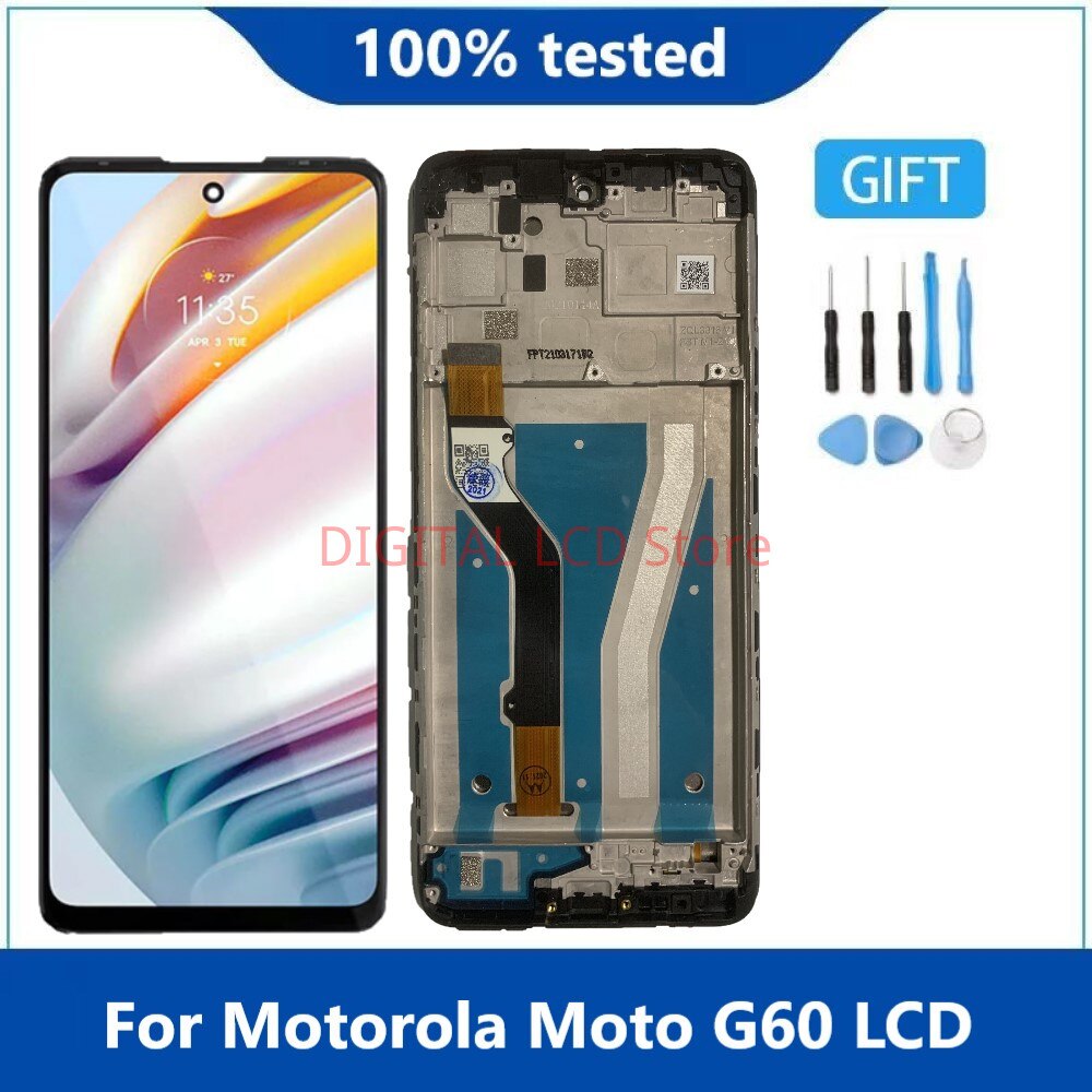 Aaa original display for motorola moto  g10 g20 g30 g50 g60 g100 lcd display touch panel screen digitizer for moto  g40 fusion lcd: G60 with frame
