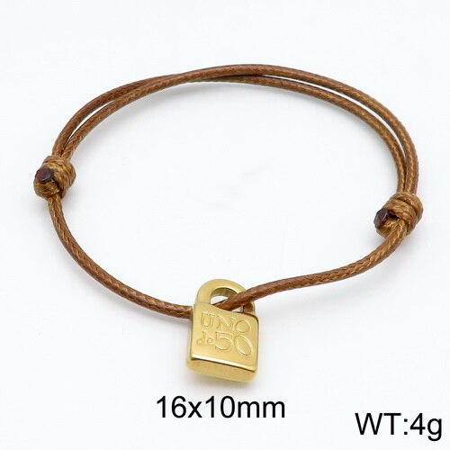 Women Men Silver Color Gold Stainless Steel key UNO de 50 Lock Black Red Brown Pink Rope Bracelet Jewelry: 5