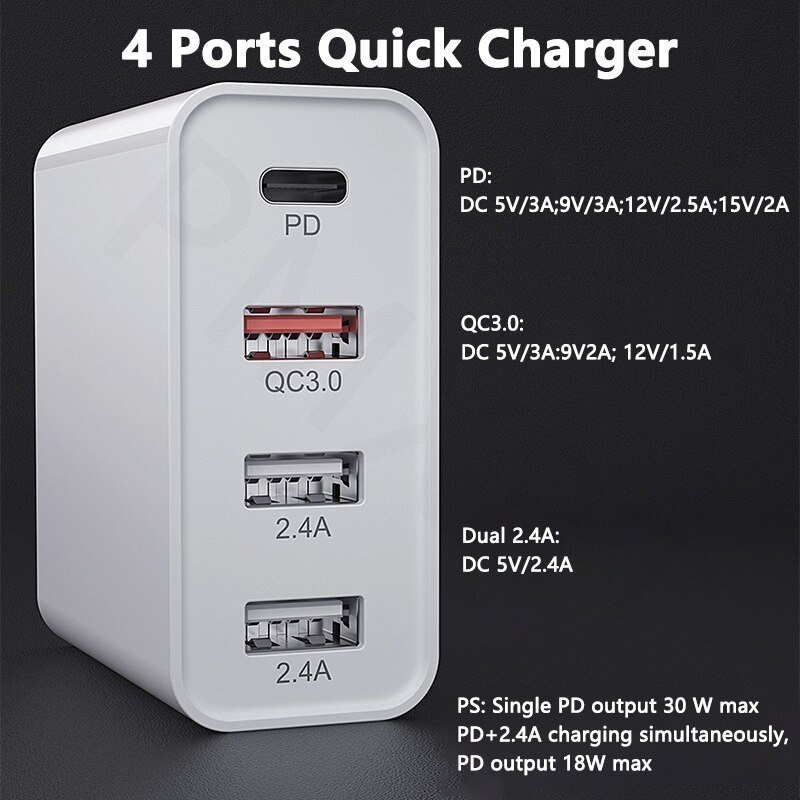 Multi USB Charger QC 4.0 Type C PD Wall Charger For Samsung S10 A90 Huawei Tablet iPhone 11 pro X MacBook Power Charging Adapter