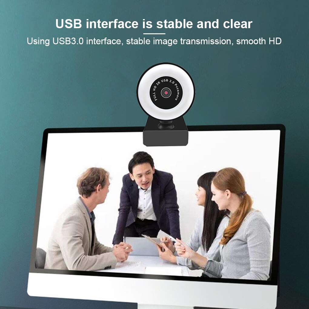 1080P Web Camera USB LED Computer Camera Adjustable White 5500K Video Webcam with Microphone for PC Twitch Skype OBS Steam